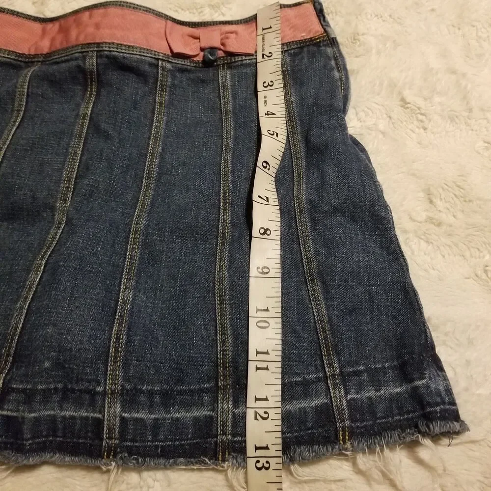 Gymboree Girls Jean Skirt Size 9 Blue Striped Denim Pink Trim Bow Girlcore
